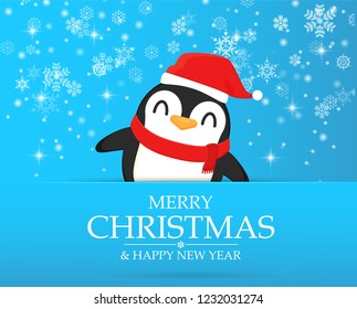 Penguin Cartoon characters celebrate in Christmas.