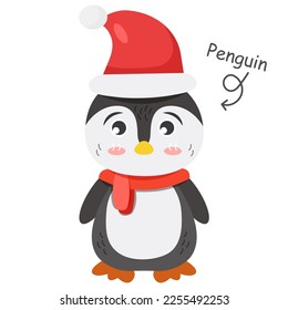 Penguin cartoon characters with clothes . Vector .