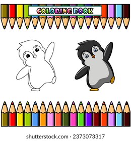 Penguin cartoon for coloring book
