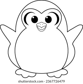 Penguin cartoon coloring page vector isolated on white background.