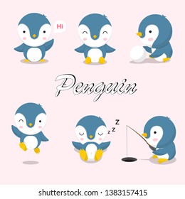 penguin cartoon cute set vector design.