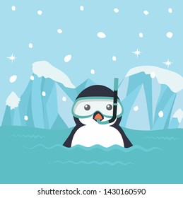 Penguin cartoon with diving equipment