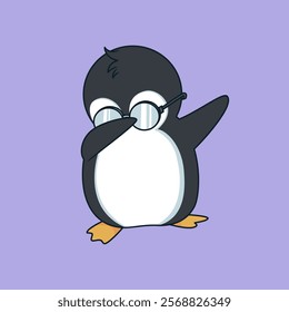 Penguin cartoon doing dab dancing with glasses cute illustration 