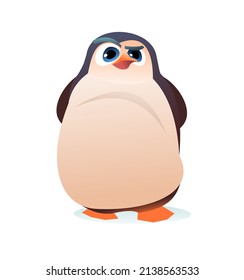 Penguin cartoon. Fat chubby boy. Cheerful funny person. Koik style. Isolated on white background. Vector.
