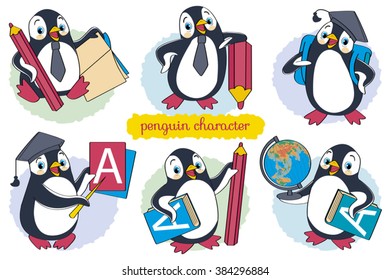 Penguin  Cartoon  Fun  Cute  Book  Set  EducationSeparate layers objects   background for easy editing Illustration done in cartoon style