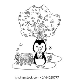 Penguin cartoon with happy birthday icon design