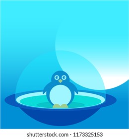 Penguin cartoon icon, ufo vector