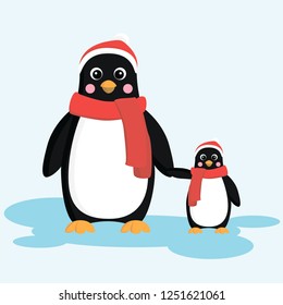 Penguin cartoon illustration. No transparency and gradients used. 100% editable. Perfect for the holidays, postcards, stickers, printing, animal lovers, etc.