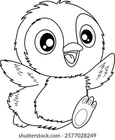 Penguin cartoon line art for coloring book pages