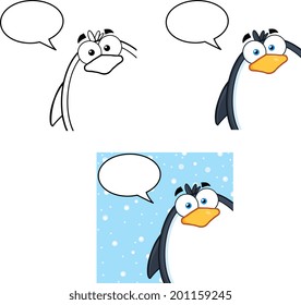 Penguin Cartoon Mascot Character Poses 3. Vector Collection Set