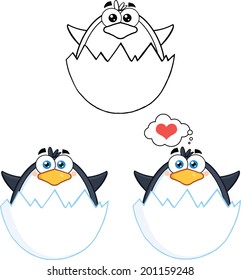 Penguin Cartoon Mascot Character Poses 5. Vector Collection Set