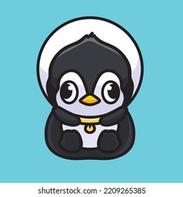 Penguin Cartoon Mascot Funny Vector Smile Happiness Fun Cute Flat Design Snow