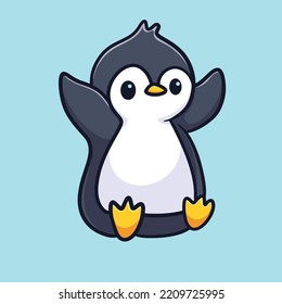 Penguin Cartoon Mascot Funny Vector Smile Happiness Fun Cute Flat Design Snow