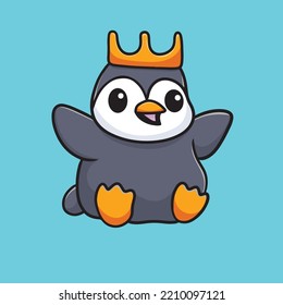 Penguin Cartoon Mascot Funny Vector Smile Happiness Fun Cute Flat Design Snow