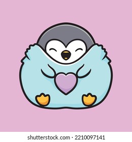 Penguin Cartoon Mascot Funny Vector Smile Happiness Fun Cute Flat Design Snow