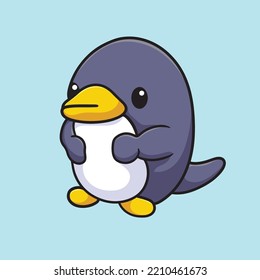 Penguin Cartoon Mascot Funny Vector Smile Happiness Fun Cute Flat Design Snow