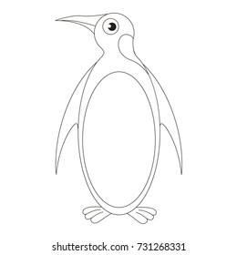 Penguin cartoon. Outlined illustration with thin line black stroke