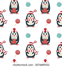 Pinguin Cartoon nahtloses Muster. Tiermuster