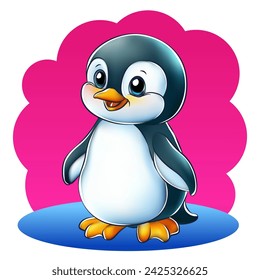 Penguin in cartoon style. Cheerful Penguin. A beautiful drawing of the Penguin for children. Vector illustration.