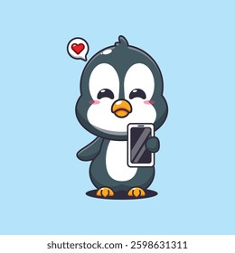 Penguin cartoon vector illustration with mobile phone
Design element for poster, brochure, web, mascot, sticker, logo and icon.