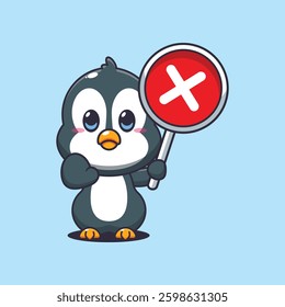 Penguin cartoon vector illustration with wrong sign
Design element for poster, brochure, web, mascot, sticker, logo and icon.