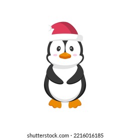 Pingüino de dibujos animados con sombrero de santa aislado de fondo blanco