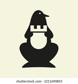 Penguin Castle Logo Negative Space Concept Vector Template. Penguin Holding Castle Symbol