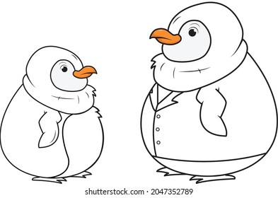 Penguin character cartoon vector art and illustration