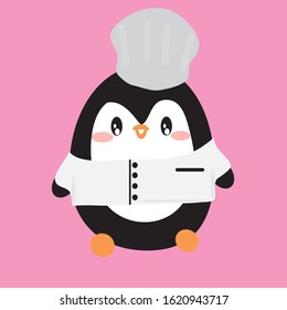Penguin character with chef cooking