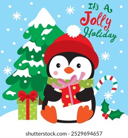 Penguin Character For Christmas Card or Bag design