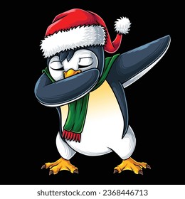 Penguin character dabbing dance christmas vector illustration for your company or brand