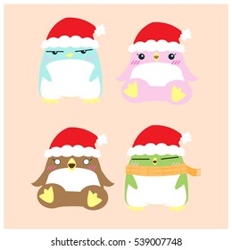 Penguin Character design in many action, Christmas concept.