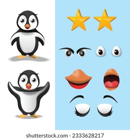 Penguin character and face expressions 