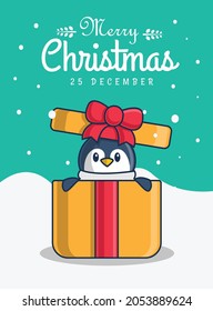 penguin character illustration with merry christmas greeting