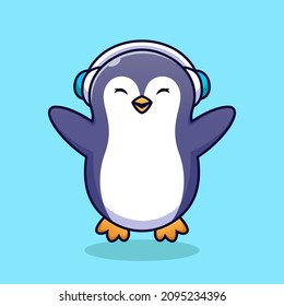 Penguin character logo design template. winter animal icon.