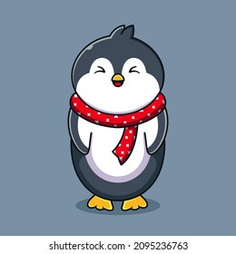 Penguin character logo design template. winter animal icon.