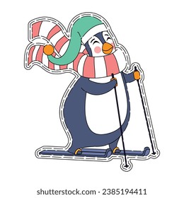 Penguin Character for Merry Christmas, Isolated in Retro Cartoon Style
