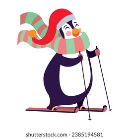 Penguin Character for Merry Christmas, Isolated in Retro Cartoon Style