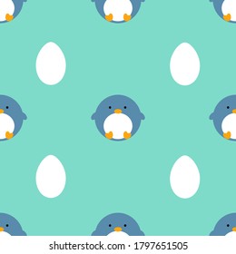 Penguin character seamless background. Vector template. Funny kids backdrop. Simple baby design. Holiday decoration. Christmas wallpaper. 