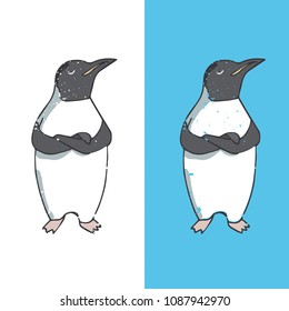 Penguin character vector illustration drawing geometric cute animal polar birds funny sea life color white and black Antarctica penguins winter snow zoo on white background