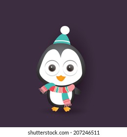 Penguin character. Vector illustration for retro christmas card.