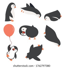 Penguin characters  in different poses set