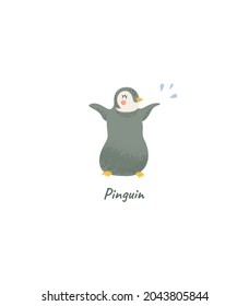 Penguin cheerful child character. Penguin aquatic bird cartoon chubby character, isolated vector illustration. 