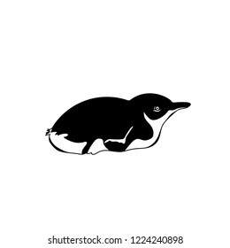 penguin chick lying on the stomach. vector monochrome illustration. black and white image