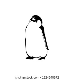 penguin chick. vector monochrome illustration. black and white image