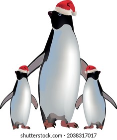 penguin with chicks and with Santa Hat