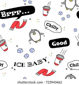 penguin chilly pop up sassy girly seamless pattern