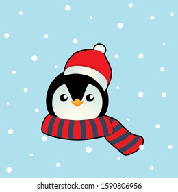 Penguin. Christmas background. Christmas Greeting Card. Vector illustration.