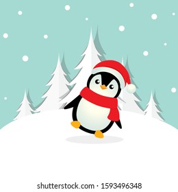 Penguin. Christmas background. Christmas Greeting Card. Vector illustration.