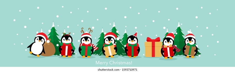 Penguin. Christmas background. Christmas Greeting Card. Vector illustration.